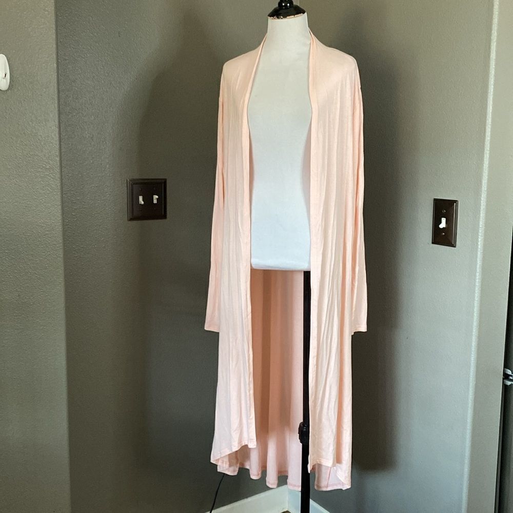 pogtmm SOFT PINK cardigan MAXI LENGTH Open Front